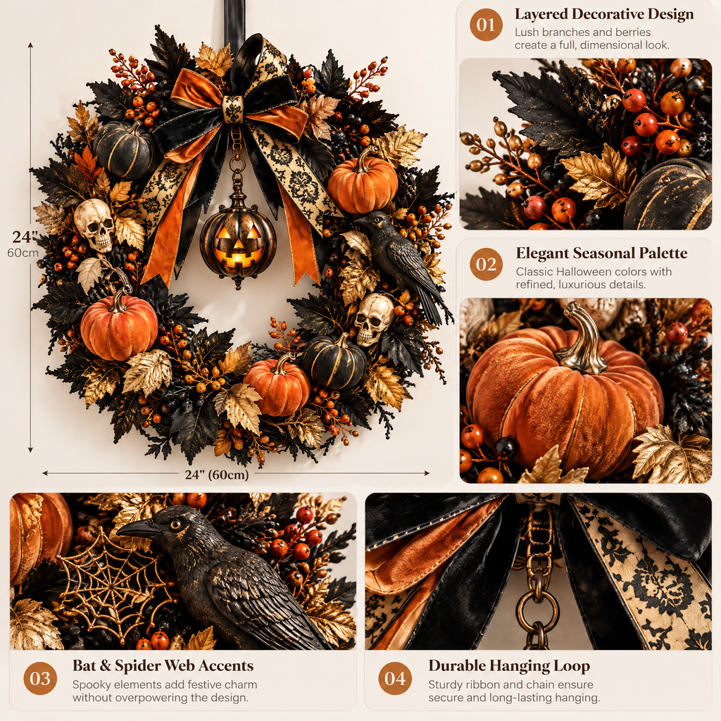 Merondell™ Gothic Pumpkin Halloween Wreath