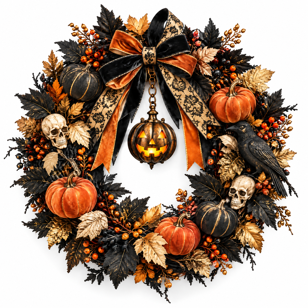 Merondell™ Gothic Pumpkin Halloween Wreath