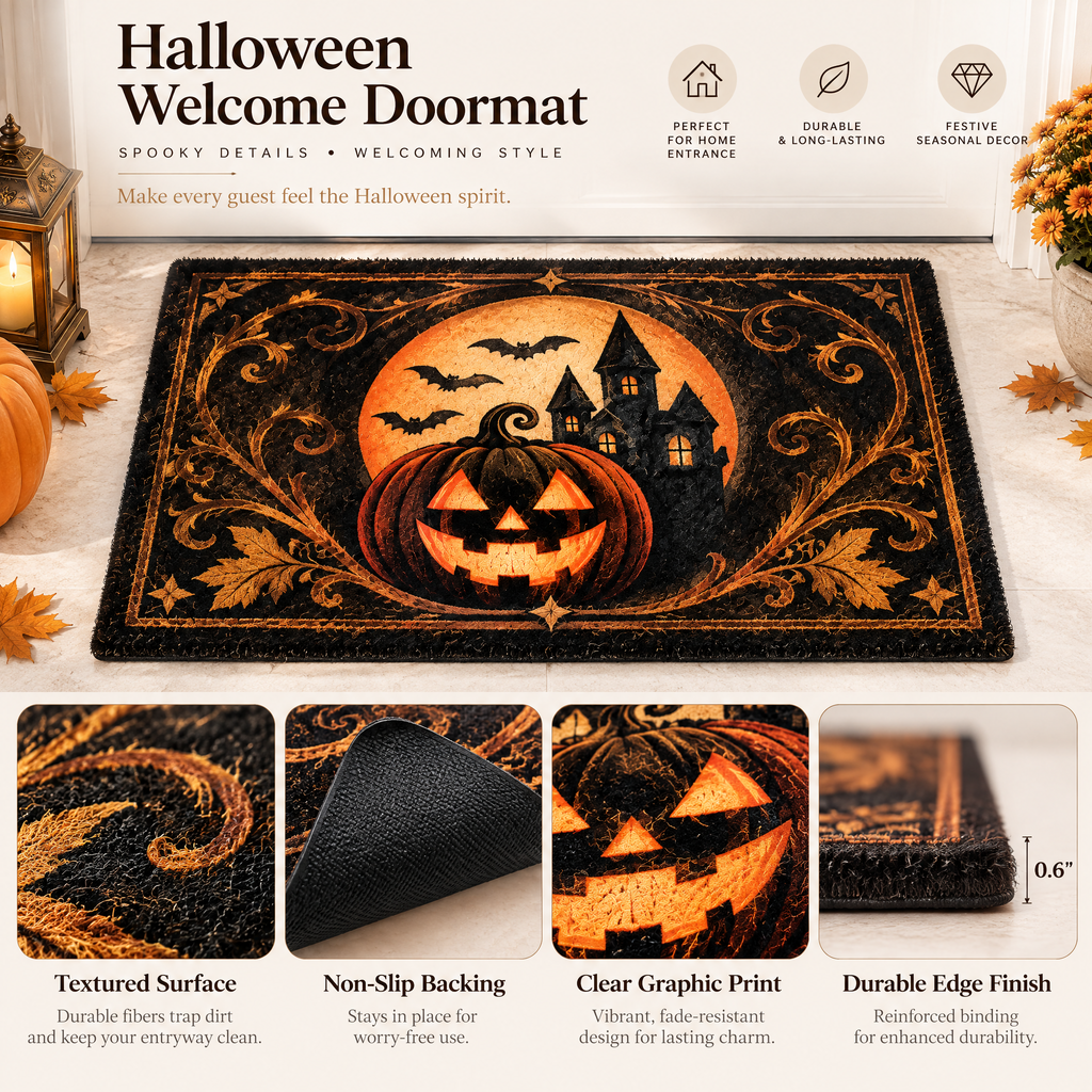 Merondell™ Haunted Pumpkin Halloween Doormat