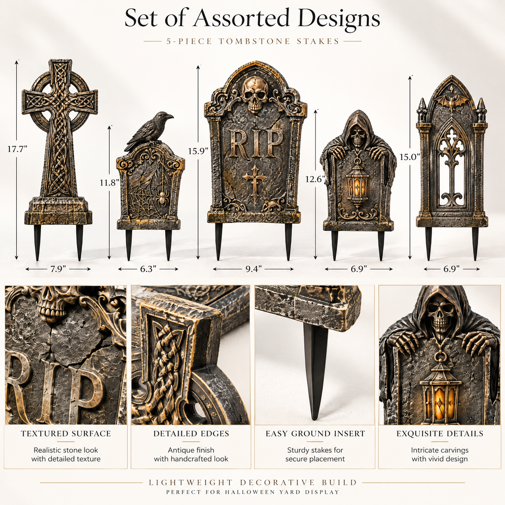 Merondell™ Gothic Graveyard Tombstone Yard Stakes