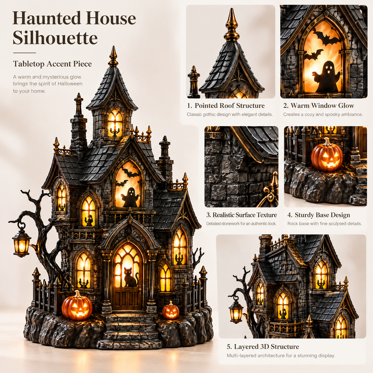 Merondell™ Lighted Gothic Haunted House Decoration