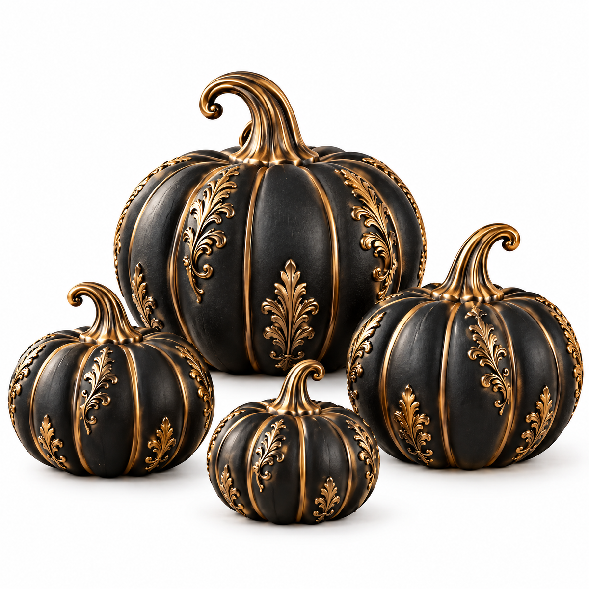 Merondell™ Ornate Black & Gold Pumpkin Set