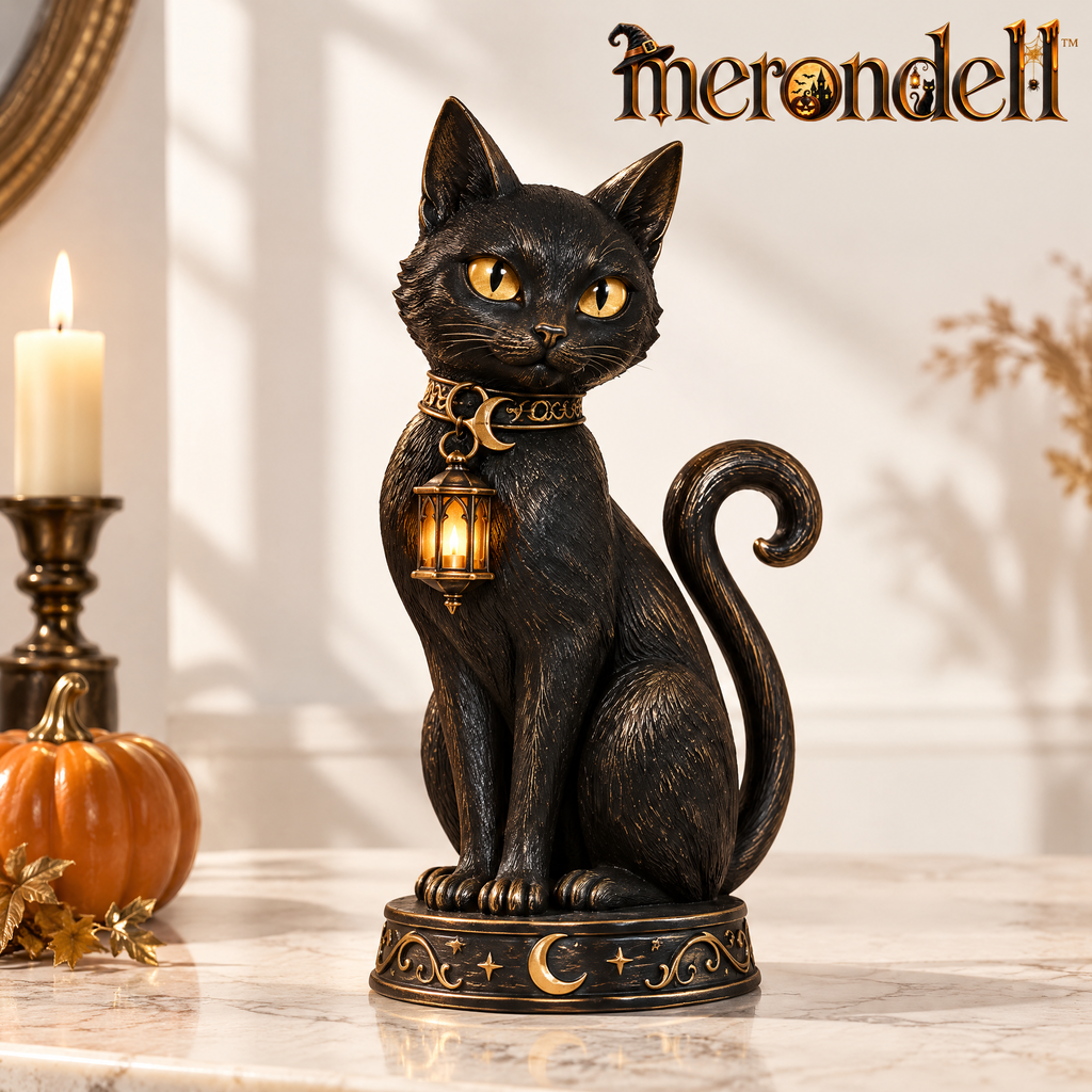 Merondell™ Mystic Black Cat Lantern Figurine