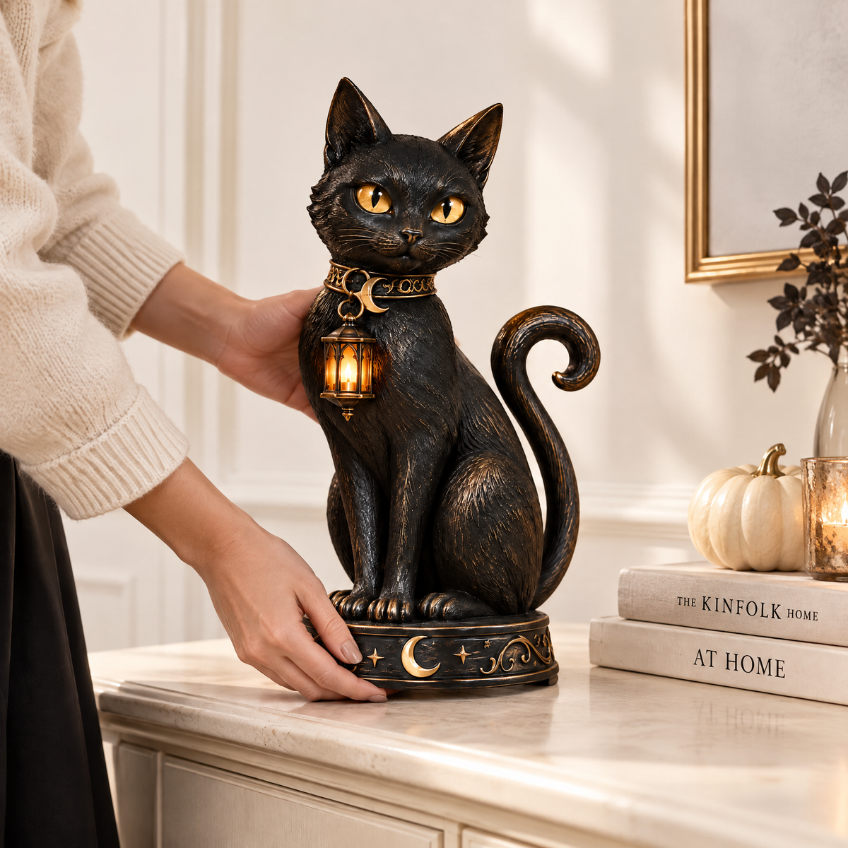 Merondell™ Mystic Black Cat Lantern Figurine