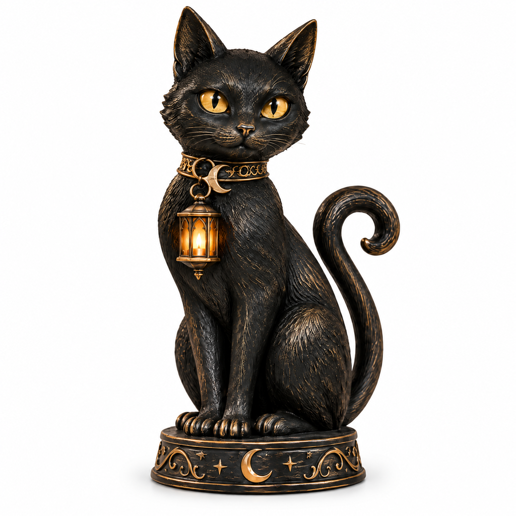 Merondell™ Mystic Black Cat Lantern Figurine