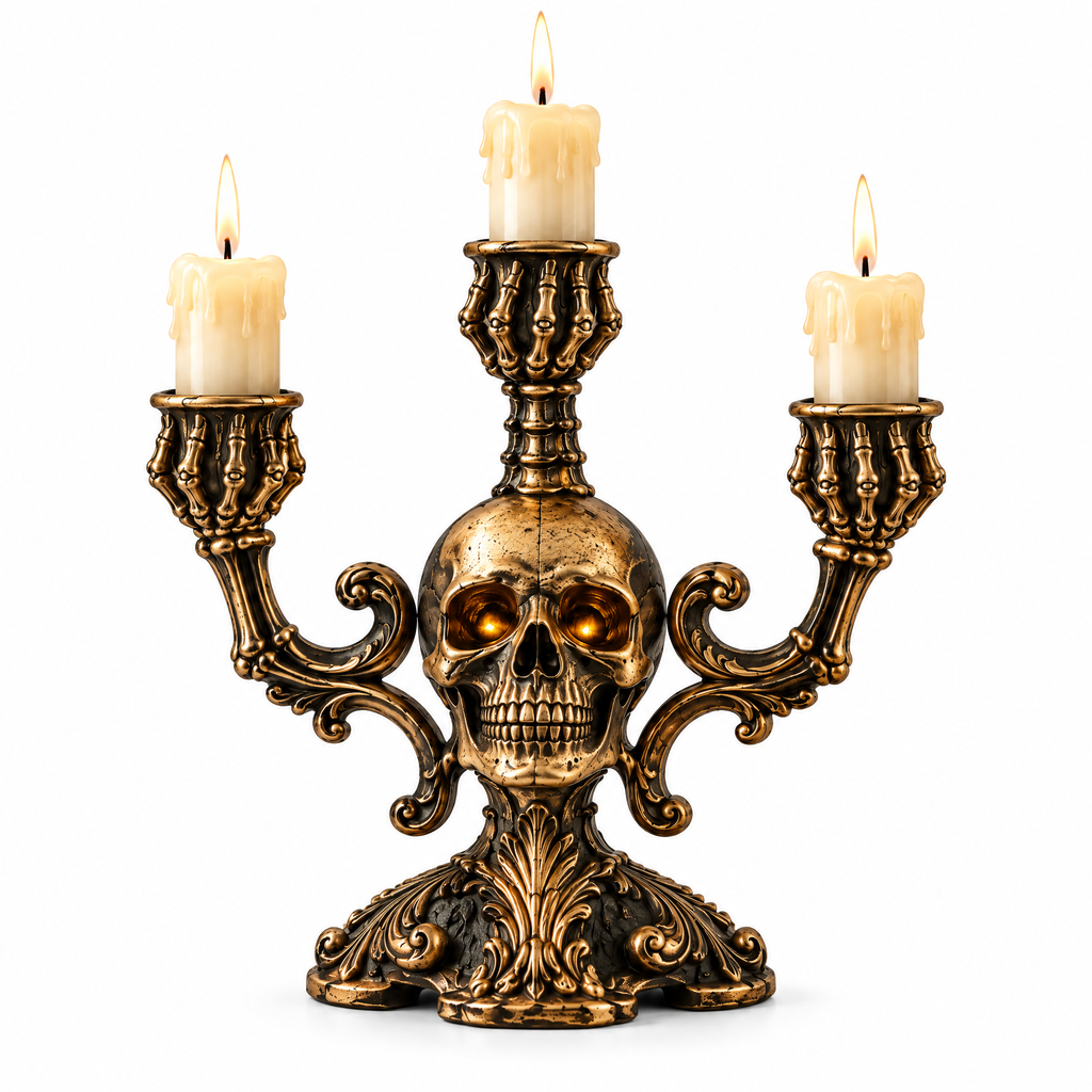 Merondell™ Gothic Skull Three-Arm Candelabra