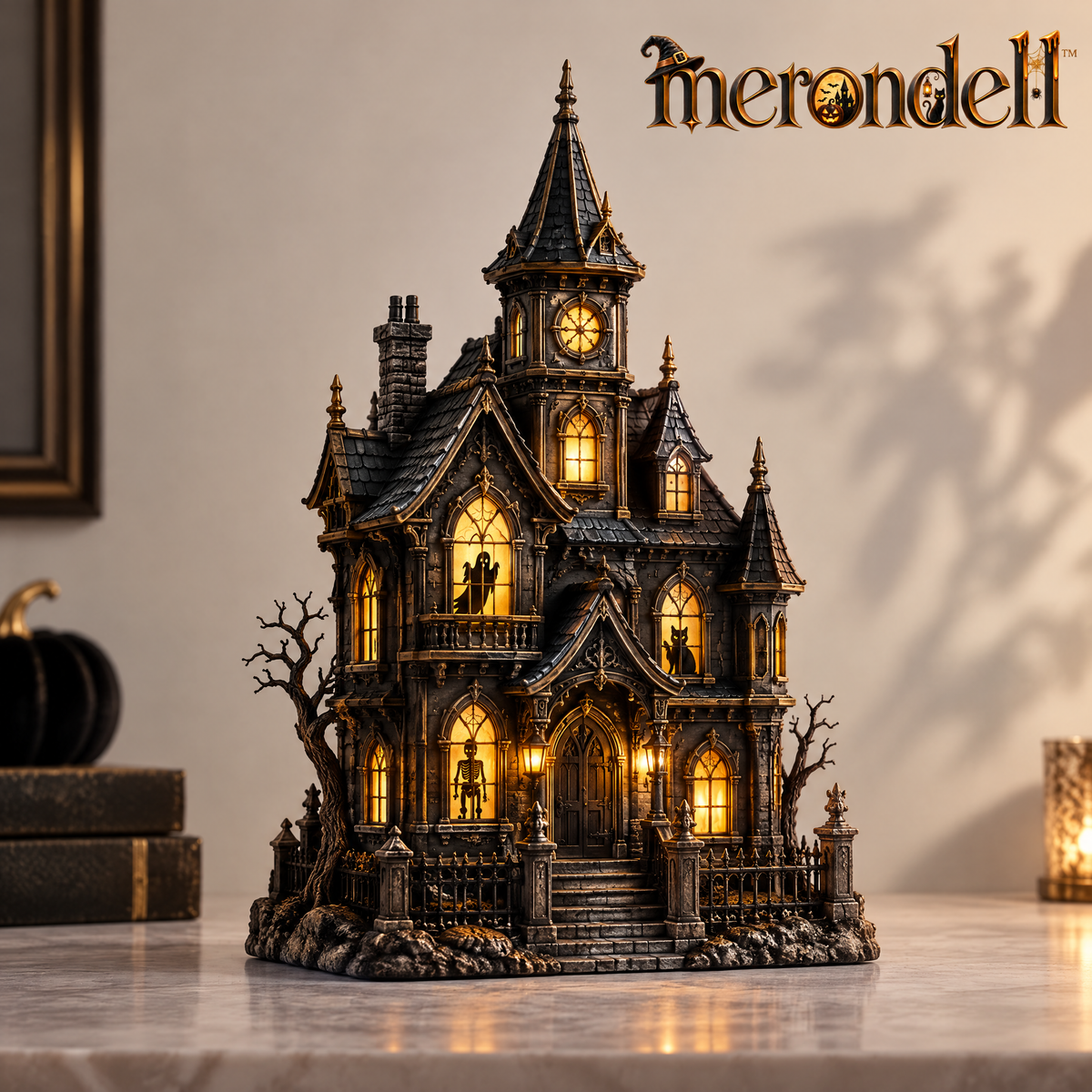 Merondell™ Illuminated Gothic Clock Tower Haunted House