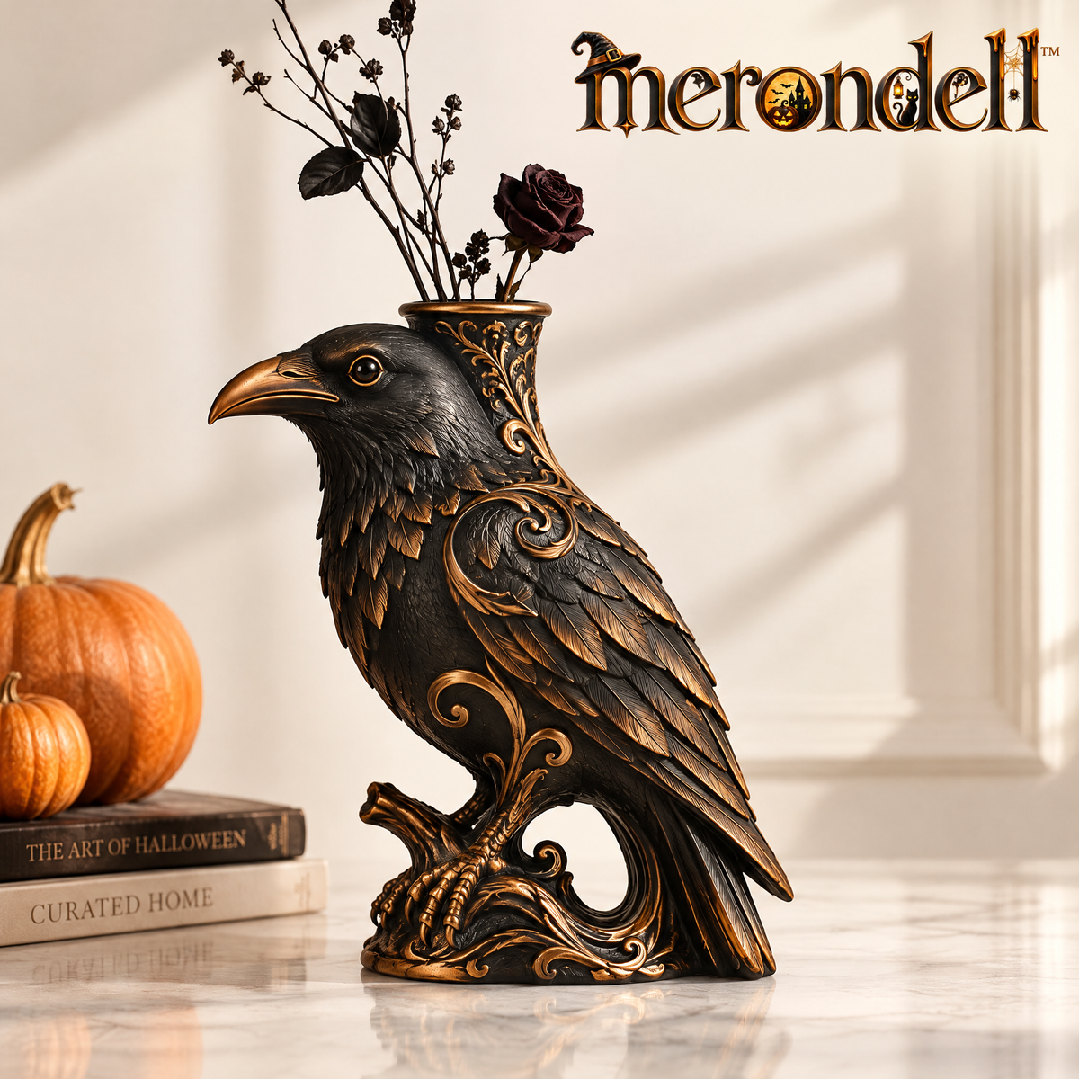 Merondell™ Gothic Raven Decorative Flower Vase