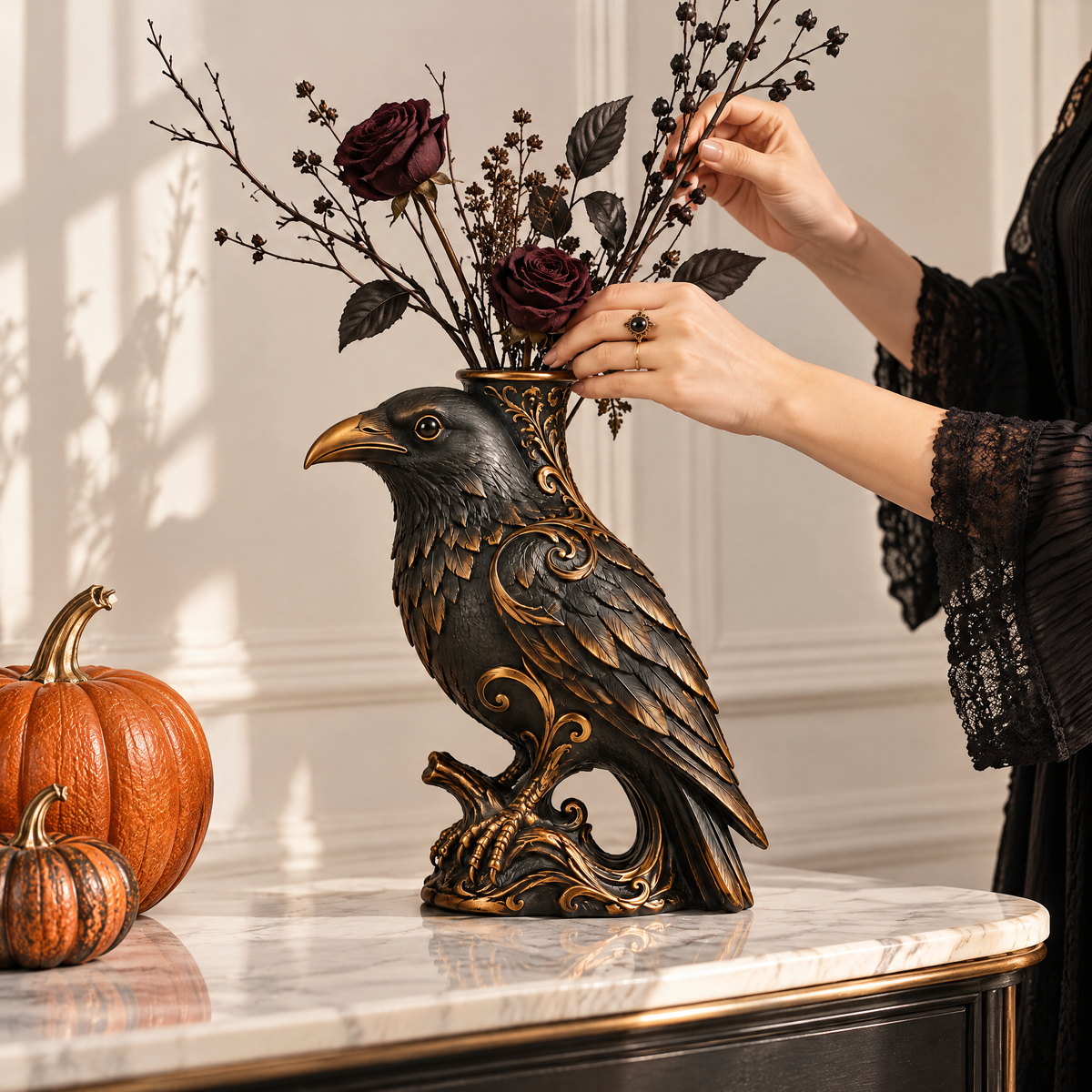 Merondell™ Gothic Raven Decorative Flower Vase