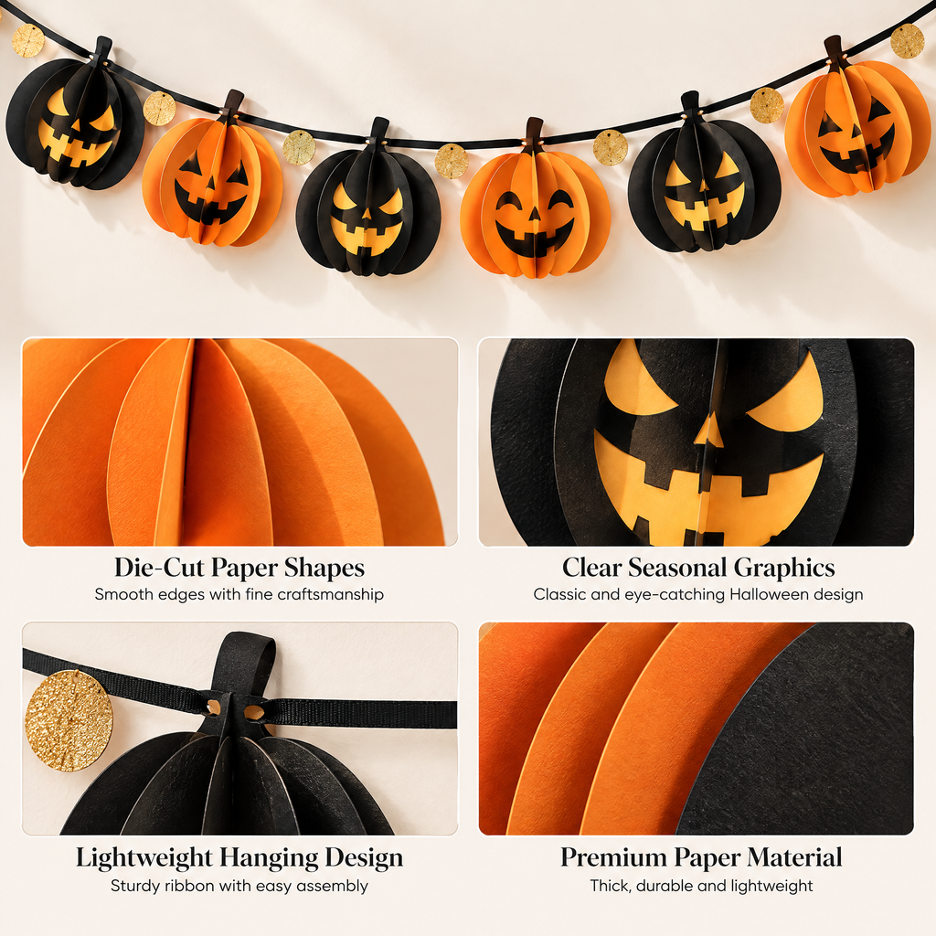 Merondell™ 3D Jack-O'-Lantern Halloween Garland