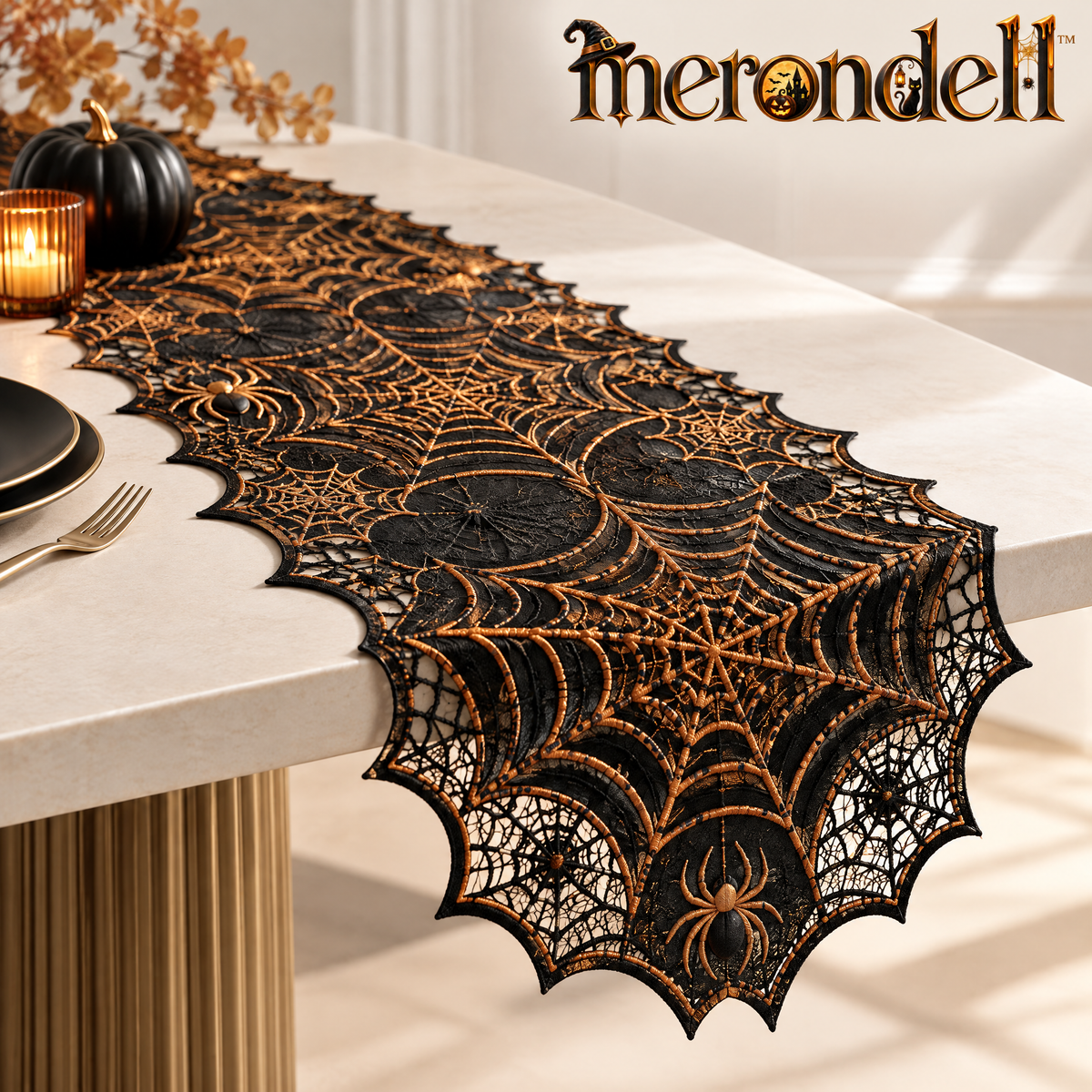 Merondell™ Gothic Spiderweb Halloween Table Runner
