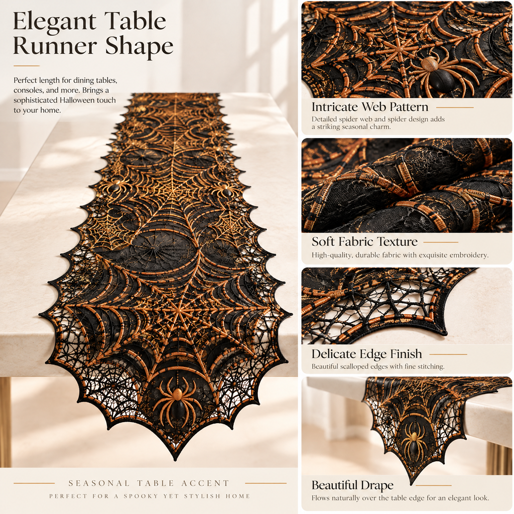 Merondell™ Gothic Spiderweb Halloween Table Runner
